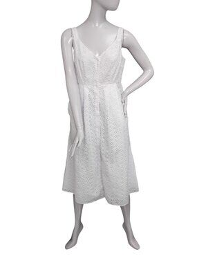 White Label Sundress Size 10 White Eyelet Button Down Sleeveless Fully Lined
